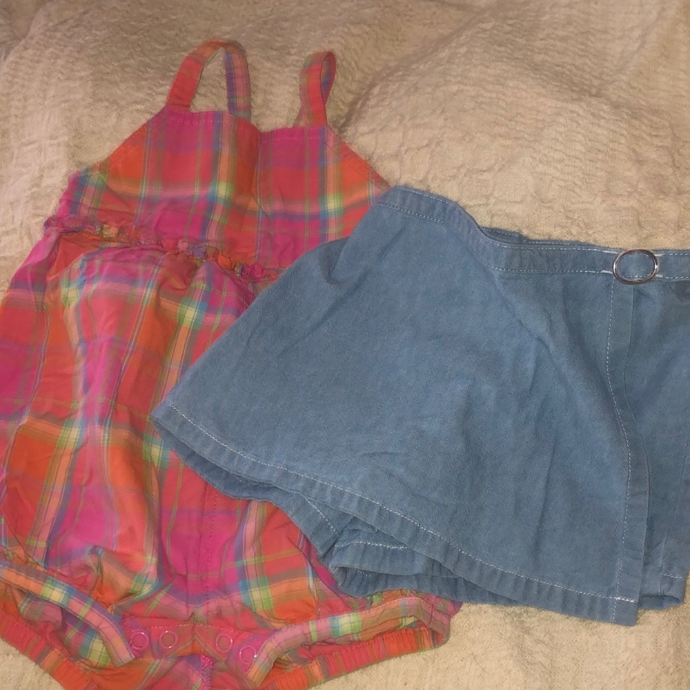 Skort and one piece outfit, sized 12 month